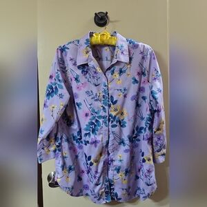 Coldwater Creek Purple Notched Collar Button Down Shirt